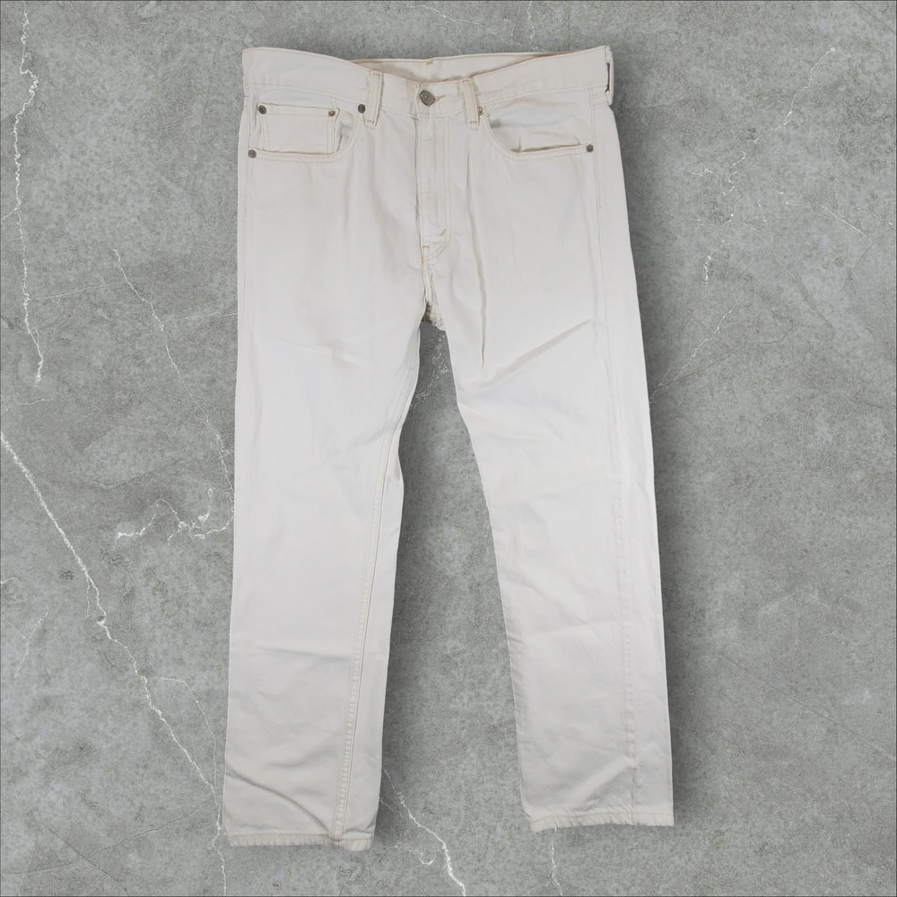 Levi's 505 Straight Fit Jeans Mens 34x30 Cream Off-White 100% Cotton Denim